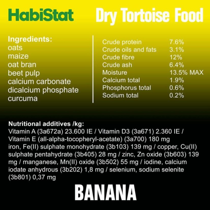 HabiStat Tortoise Food Banana - složení a analytické hodnoty